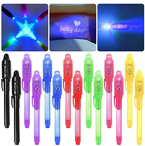 MOKIU 14 Stück Geheimstift mit UV-Licht UV- Geheimstifte Geheime Nachrichten UV Stift unsichtbar schreiben,lesbar durch Licht,Gastgeschenke Kindergeburtstag Mitgebsel