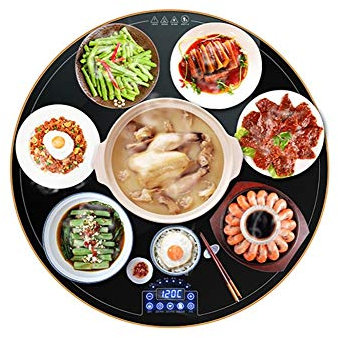 Mirbly Bandeja De Calientaplatos Electrico, Panel De Vidrio Templado Smart Touch Tablero De Aislamiento De Alimentos, Secado De Alimentos Multifuncional Descongelar Bandeja Calienta Platos 35