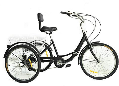 DIFU 24 Dreirad für Erwachsene Faltbar 3 Räder Fahrrad Lastenfahrrad W/Einkaufskorb Einkaufen Schwarz