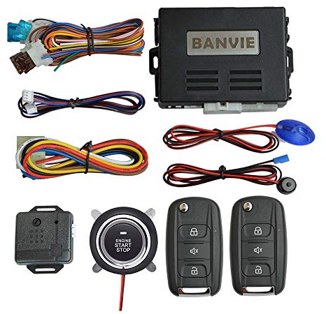 BANVIE Car Alarm System with Remote Start & Push to Start Ignition Kit Engine Button
