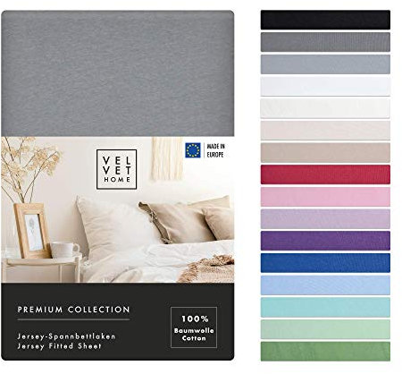 VelvetHome Spannbettlaken 200x220cm 100% gekämmte Baumwolle Made in EU Jersey Bettlaken 200x220 bis 25 cm Matratzenhöhe Spannbetttuch 200x220 Premium Qualität Schönen Farben Dunkelgrau 200 x 220