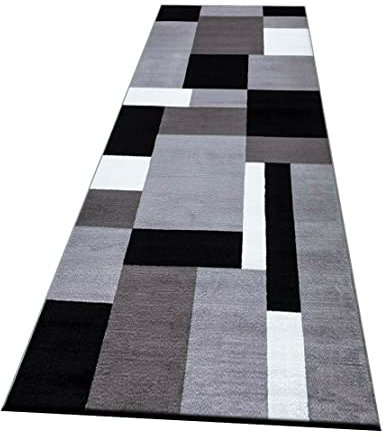 PHP Door Mats - Runner Rug Carpet Mat for Every Season Bedroom Living Room Hallway Kitchen Front Door Entrance Décor (Grey Black, 60 x 220 cm - X Long Runner)