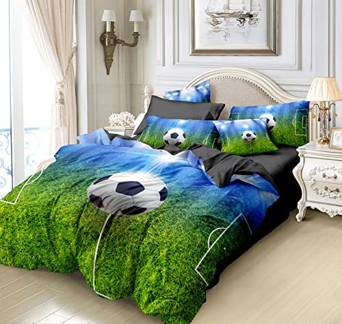 FEBE 3D Bettwäsche Fußball Bettbezug-Set 135x200 + Kissenbezug 80x80 cm Wendebettwäsche 2 Teilig mit Reißveschluss