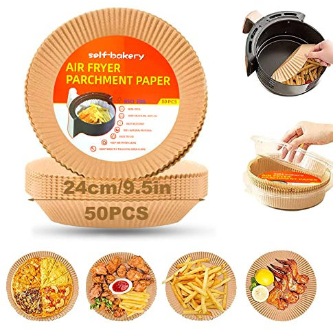 JurciCat Carta forno per friggitrice ad aria 24 cm xxl Teglie per friggitrice ad aria accessori Compatibile con airfryer friggitrici ad aria forni a microonde