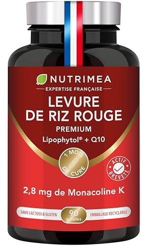 LEVURE DE RIZ ROUGE Premium - Dosée en Monacoline K 2,8 mg - Enrichie en Coenzyme Q10 & Phytostérols de Pin Brevetés Lipophytol® - 90 Gélules - Nutrimea - Fabrication Française