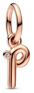 PANDORA Buchstabe p Handschrift Charm-Anhänger aus Sterlingsilber mit Zirkonia in der Farbe Roségold, Kompatibel mit PANDORA Moments Armbänder, 782461C01