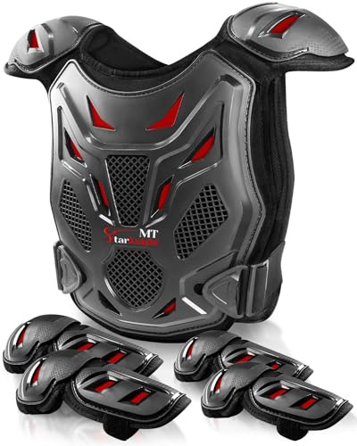 StarknightMT Kids Dirt Bike Gear-Upgraded Thicken Shell Youth Motorcycle Riding Professional Protective Gear Chest Protector Armor Suit for Motocross Cycling Off-Road Motorcycle Dirt Bike Kid, Red