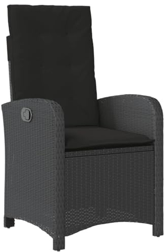 vidaXL Sillón Reclinable de Jardín con Cojines, Silla con Respaldo, Asiento Exterior, Sillón Descanso para Terraza Patio, Ratán Sintético Negro