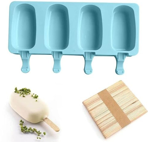 Stampi Ghiaccioli,Silicone Stampi Per Gelato,Stampi Gelato Stecco,Ghiaccioli Stampo,Creatore Stampi Per Ghiaccioli,Set Stampi Per Ghiaccioli,Stampi Gelato Stecco Ghiaccioli+50 Pezzi Bastoncini Legno