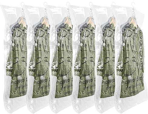 6 Stück Vakuumbeutel für Kleidung, Hängend Vakuumierbeutel Kleidung, Vakuum Kleiderbeutel mit Kleiderhaken für Anzüge, Vacuum Bags for Clothing, Vakuumbeutel mit Haken Platzsparend für Kleidung Staubs