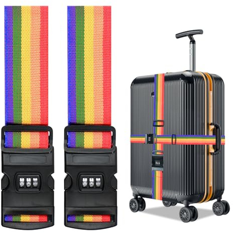 2 Pezzi Cinghie Regolabili Bagagli, Cinghia per Bagagli Portatile con Fibbia a Combinazione, Etichetta per il Bagaglio Con Nome, Numero di Telefono E Indirizzo per Fissare I Bagagli In Viaggio, 2m