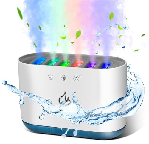 AiQInu Humidificateur d'Air 900ML, Pick-up Dynamique Humidifier Chambre avec 6 Buses et 7 Couleurs LED, 25dB Ultra Silencieux, Humidificateur pour Maison, Bureau, 18x12x8 cm