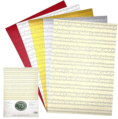 Notenpapier, Bastelpapier, Scrapbooking, Motivpapier, Papier, Noten, 5 Blatt A4, 21x30 cm, Perlglanzpapier, Designpapier, Made in Deutschland, Manufaktur Graue