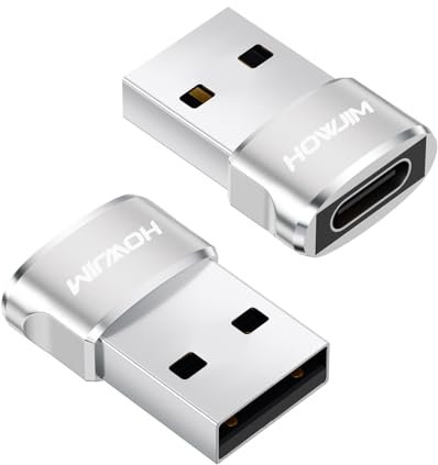 HOWJIM Adattatore da USB 2.0 a USB C 2 pezzi,PD27W/66W QC100W Ricarica Rapida Trasmissione Dati 480Mbps,Guscio in Lega di Alluminio per M-acBook Pad Phone 17 16 15 Serie G-alaxy X-peria P-ixel Argento