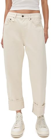R13 Women's Cuffed X-Boyfriend Jeans, Bone White Selvedge, 29
