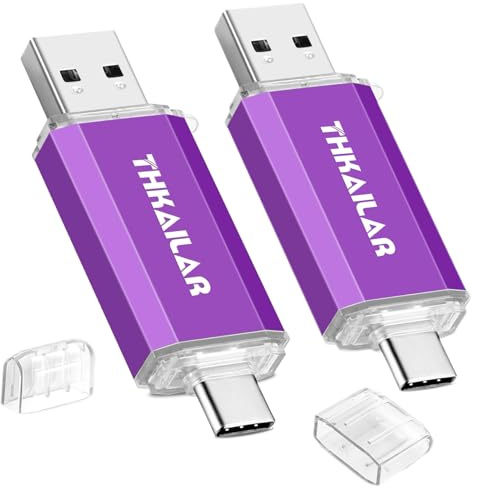 THKAILAR 128GB USB Flash Drive 2 Pack, 2 in 1 USB C & USB A Thumb Drive, Stick for iPhone 15/16/17,Android,Mac,PC, Plug and Play No App Needed