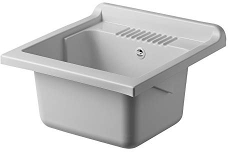 Negrari Vasca ad appoggio in resina PP per Lavatoio, Resistente all'umidità, Resistente agli acidi di uso comune, Kit di scarico incluso, Interno e Esterno, L50 x P50 x H30 cm, Bianco