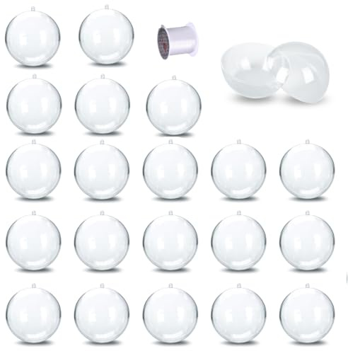 20 pcs Bolas de Navidad Transparentes, Bola Navidad Personalizada con Cuerda Suspensión 20m, Bolas Transparentes Rellenables, Adornos Arbol Navidad, Bodas, Fiestas para Decoracion Navidads (6cm)