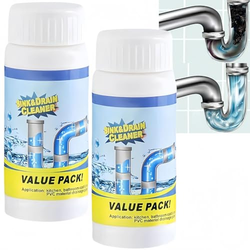2PCS Powerful Sink & Drain Cleaner,Foaming Drain Unblocker,Effective Pipe Cleaning Products for Kitchen,Bathroom,Toilet & Shower and Outdoor Drains,Sink and Toilet Cleaner Powder,Powerful,Fast Acting