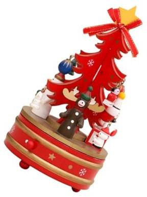 Caja de música giratoria de madera hecha a mano, árbol de Navidad con figuras, adornos para fiestas, hogar, mesa, estantes, decoración, caja de música giratoria para festividades