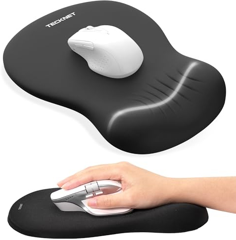 TECKNET Mouse Mat Wrist Support, Ergonomic Mouse Mat with Slow-rebound Memory Foam, Mouse Pad with Non-slip PU Base, Waterproof Computer Mousepad for Office, Home and Travel, Black