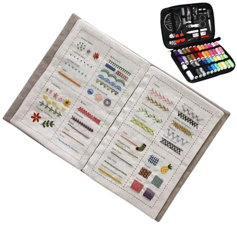 Libro de puntadas para bordado a mano con enhebrador | Guía completa para principiantes adultos y niños | Kit para punto de cruz y otros bordados, aprende fácilmente en casa y de viaje | Ideal para