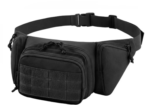 Adiwo Sac Tactique Ceinture, Sac Etanche Réglable Ceinture, Nylon Sacoche Ceintures Conception Multipoches, Banane pour L'extérieur pour Sport Cyclisme Gym Balade Voyage Randonnée, Noir