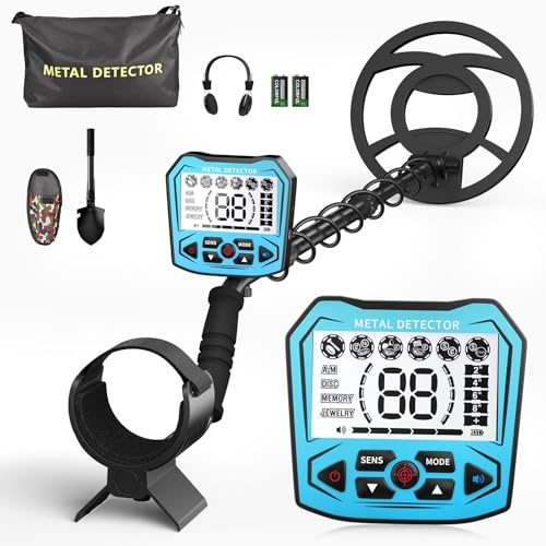 Detector de Metales Profesional, 5 Modos Detectores de Metales para Adultos y niños, Detector de Metales Recargable con Bobina de búsqueda Impermeable IP68, Pantalla LCD (Azul Claro)