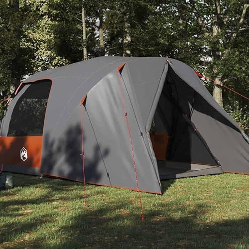 Gazebo telaio tenda a cupola per campeggio e giardino – grigio e arancione (455 x 252 x 178 cm) – poliestere 185T con rivestimento in PU – impermeabile e durevole