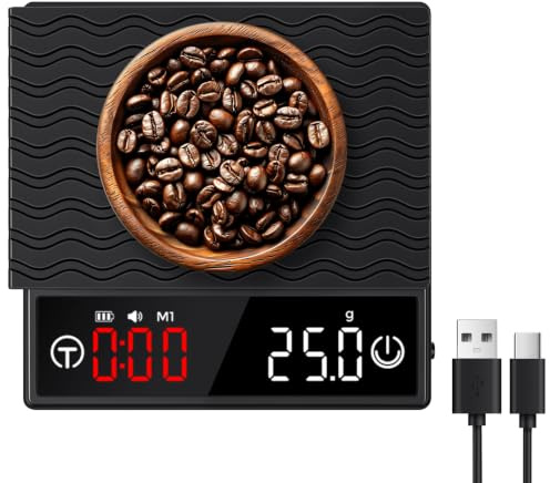HOTUT Mini Coffee Scale with Timer, 0.1g/2KG High Precision Electronic Espresso Scale with HD LED Display, Auto & Manual Timing, Rechargeable USB-C Coffee Scales for Pour Over & Espresso Brewing