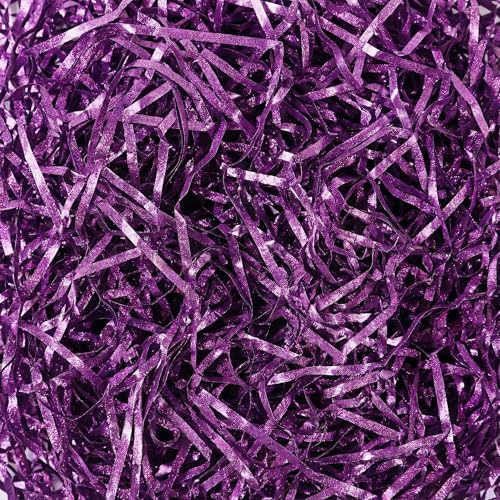 LJY 100g Purple Glitter Shredded Paper for Gift Boxes | Purple crinkle paper shreds for gift boxes, photo styling and craft layering; fluff and arrange to size