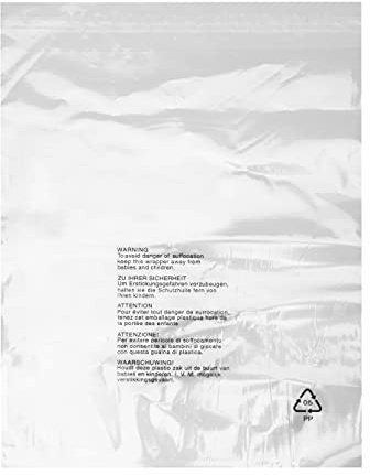 Realm Clear Transparent Plastic Self Seal Garment Clothing Retail Bags With Safety Warning Various Sizes Various Pack Sizes (8 x 10 Pack of 100)