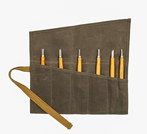 Werkzeugrolltasche mit 6 Einsteckensfächer, gewachstes Segeltuch, Rolltasche für Stechbeitel, Hämmer, Fishing Jigs, Tranchiermesser (grau)