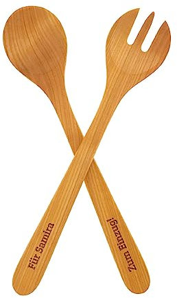 Diamandi Salatbesteck aus Holz mit individueller Gravur - Personalisierte Salatgabel und Salatlöffel mit Namen oder Wunschtext - Geschenk zum Einzug, Umzug oder Geburtstag