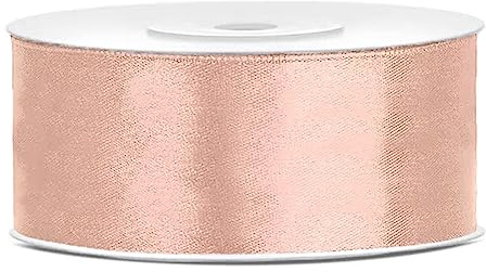 Cinta de doble satén de 2,5 cm, color rosa y melocotón, rollo de 25 m, cinta para boda, bautizo, Navidad, Año Nuevo, idea de regalo