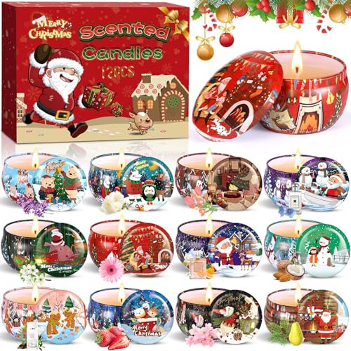 ENCOUN Weihnachtskerzen, 12Stück Duftkerze Set, Duftkerzen Geschenkset für Frauen, Sojawachs Aromatherapie Kerzen, Scented Candle Set für Weihnachten, Valentinstag, Muttertag