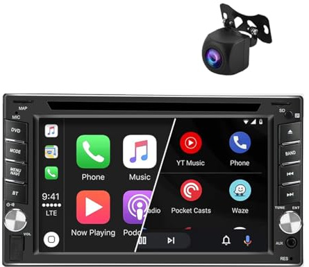 VIGORTHRIVE 2 Din Carplay Android Auto Autoradio, Touchscreen da 6,2 Pollici per Auto CD Lettore DVD con Telecamera per Retrovisione Specchio Link Telecomando Bluetooth FM/AM/RDS/USB/AUX/EQ/TF