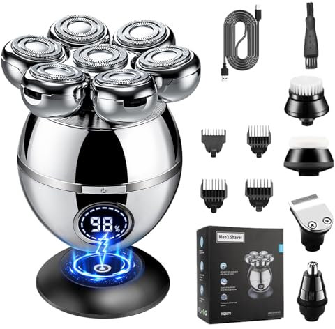 Rasoirs à tête de mort pour homme, rasoir à tête chauve 7D, rasoir rotatif 6 en 1 humide et sec, tondeuse électrique étanche IPX7 avec écran LED, rechargeable