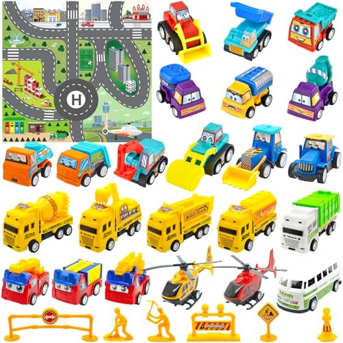 31PCS Spielzeug Autos Kinder Jungen 10 12 3 4 5 8 6 Jahre Fahrzeuge Geschenke für Kinder Geburtstag Geschenk Zurückziehen Stadtautos Lastwagen Baustelle Bagger Spielzeug ab 3 Jahre Spielzeugautos Set