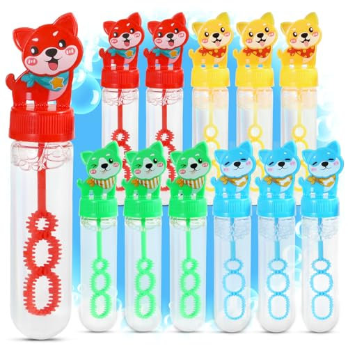 Magicat XL Seifenblasen Set für Kinder 2025 I 12er Pack mit lustigen Welpen-Griffen I 30 ml Seifenblasen Flüssigkeit pro Tube I Ideal für Geburtstage & Garten I Mitgebsel Kindergeburtstag (Version 2)