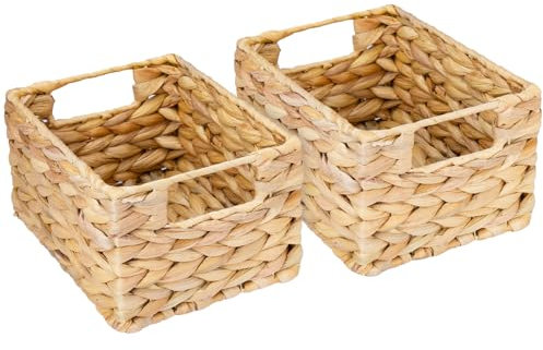 HMF Aufbewahrungskorb, Korb geflochten aus Wasserhyazinthe Seegras | 2er Set | Größe S | 22 x 17 x 12 cm