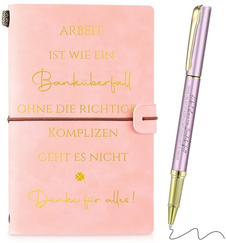 Clabby Abschiedsgeschenk für Kollegen Weihnachten Inspirierendes Leder Notizbuch mit Stift A6 Kleines Reise Tagebuch Dankeschön Geschenke für Lehrer Mitarbeiter, ARBEIT Ist Wie Ein Banküberfall