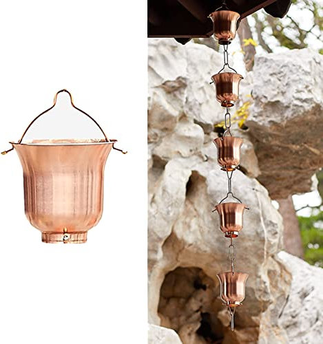 CMYUN Regenkette Kupfer-Regenketten für Dachrinnen - Außenfallrohre Regenfänger 100cm/3.3ft, Regenkettenbecher für Den Terrassengarten Auf Der Veranda des Bauernhauses