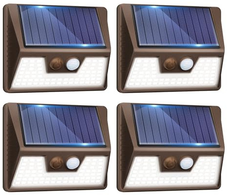 4 Pack Solar Lights Outdoor Motion Sensor- Led Security Light IP65 Waterproof, 3 Lighting Modes, Super Bright Pir Flood Lights for Wall Garden Fence Yard Driveway Path - Brown