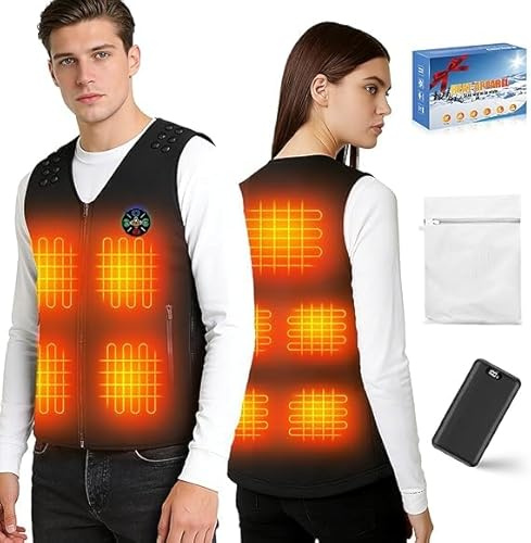 Heated Vest 3 Levels 9 Heating Zones Heated jacket For Men Women with 20000mAh/7.4V Power Bank Upgraded 2 USB Interfaces Adjustable Size Smooth Fabric Winter Electric Jacket for Outdoor Camping Riding