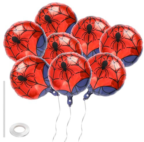 8pz Palloncini Ragno Netto, 45cm Palloncini di Compleanno Ragno Tema in Foil Decorazioni per Feste Eroi Rossi e Blu per Compleanni Bambini Halloween Feste