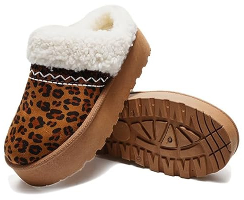 JOMIX Ciabatte Invernali Donna con Zeppa Fodera in Peluche Pantofole Pelose Calde Slip On con Suola Antiscivolo Stile Casual da Casa Imbottito con Pelliccia WPW255310 Leopardato 40