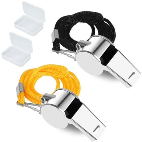 Silbato de Acero Inoxidable, 2 Piezas, con cordón, silbatos de sonido fuerte y nítido, Silbato Arbitro Profesional, para entrenadores, árbitros y entrenamiento de animales, Concurso de Grupo