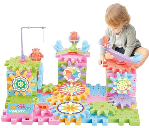 Gears Toys Kids – interaktiva konstruktionsblock med driven utrustning, utvecklingssats för pedagogiskt tänkande, rörliga delar, teknisk spelkollektion, leksaker för träning av kugg