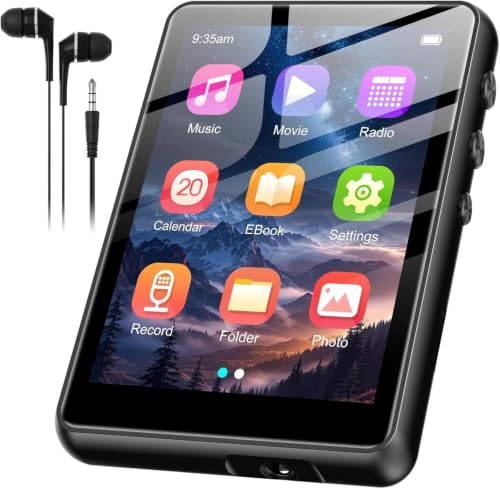 Lettore MP3 SWOFY 128 GB, Bluetooth 5.3, batteria 300 mAh, touch screen 2,4 pollici, mini lettore musicale compatibile con scheda TF fino a 128 GB, colore nero